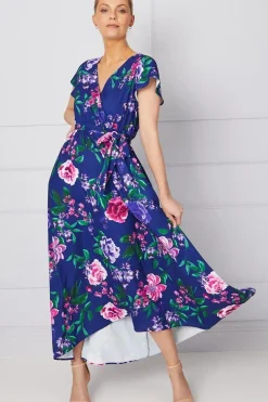 Occasion Floral Wrap Angel Sleeve Midi Dress