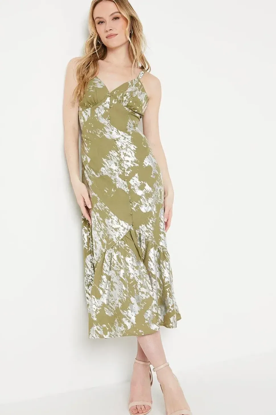 Occasion Foil Button Through Midi Dress