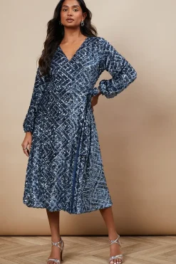 Occasion Geo Sequin Wrap Midi Dress