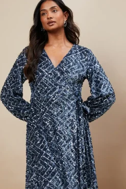 Occasion Geo Sequin Wrap Midi Dress