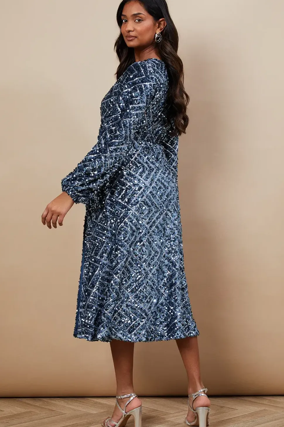Occasion Geo Sequin Wrap Midi Dress