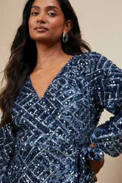 Occasion Geo Sequin Wrap Midi Dress