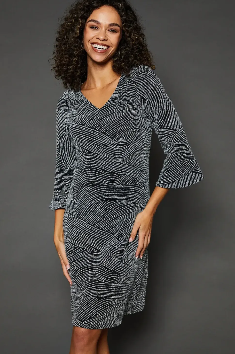 Occasion Glitter Jersey Ruffle Shift Dress