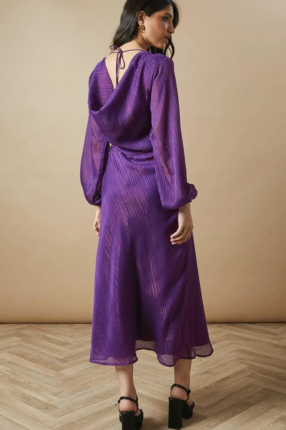 Occasion Glitter Stripe Cowl Midaxi Dress