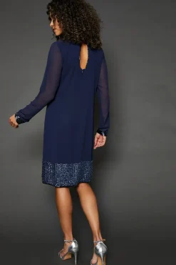Occasion Hand Embellished Sequin High Neck Shift Dress