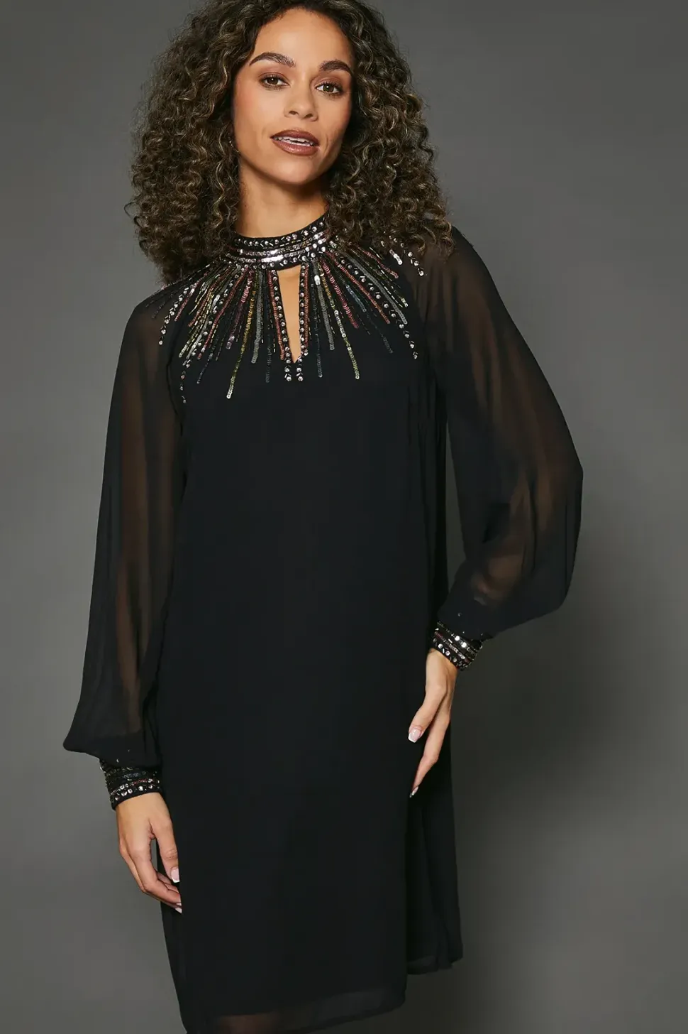 Occasion High Neck Embellished Shift Dress