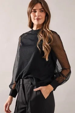Occasion High Neck Mesh And Lace Trim Blouse