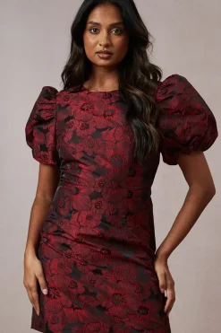 Occasion Jacquard Puff Sleeve Mini Dress