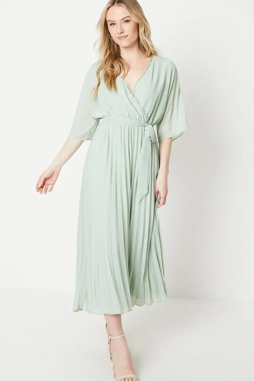 Occasion Kimono Sleeve Pleated Midi Dress