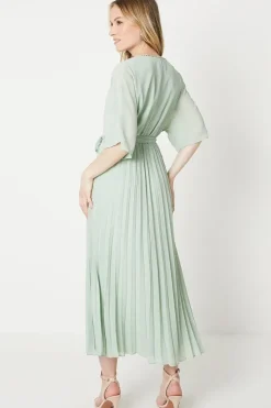 Occasion Kimono Sleeve Pleated Midi Dress