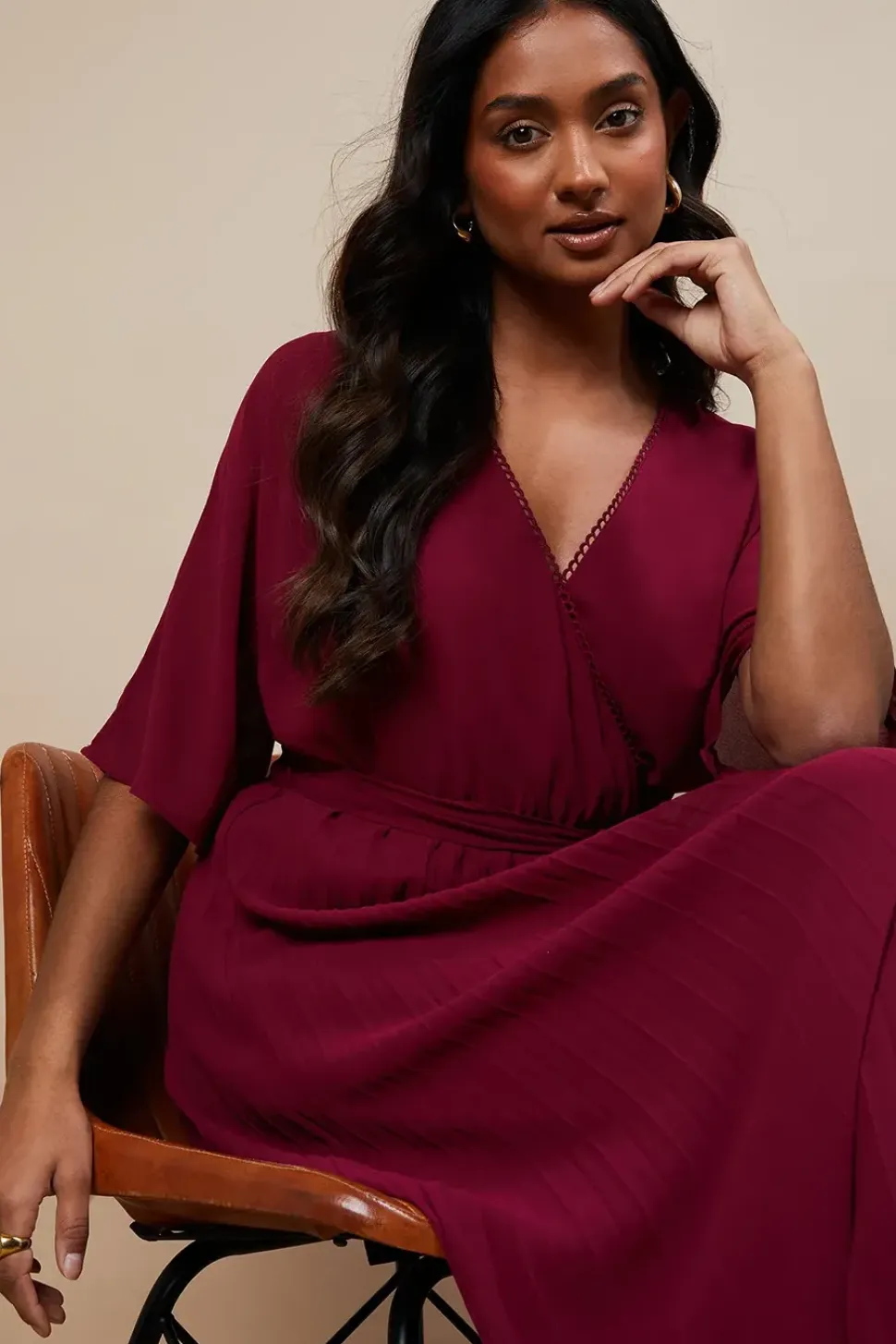 Occasion Kimono Sleeve Pleated Midi Dress
