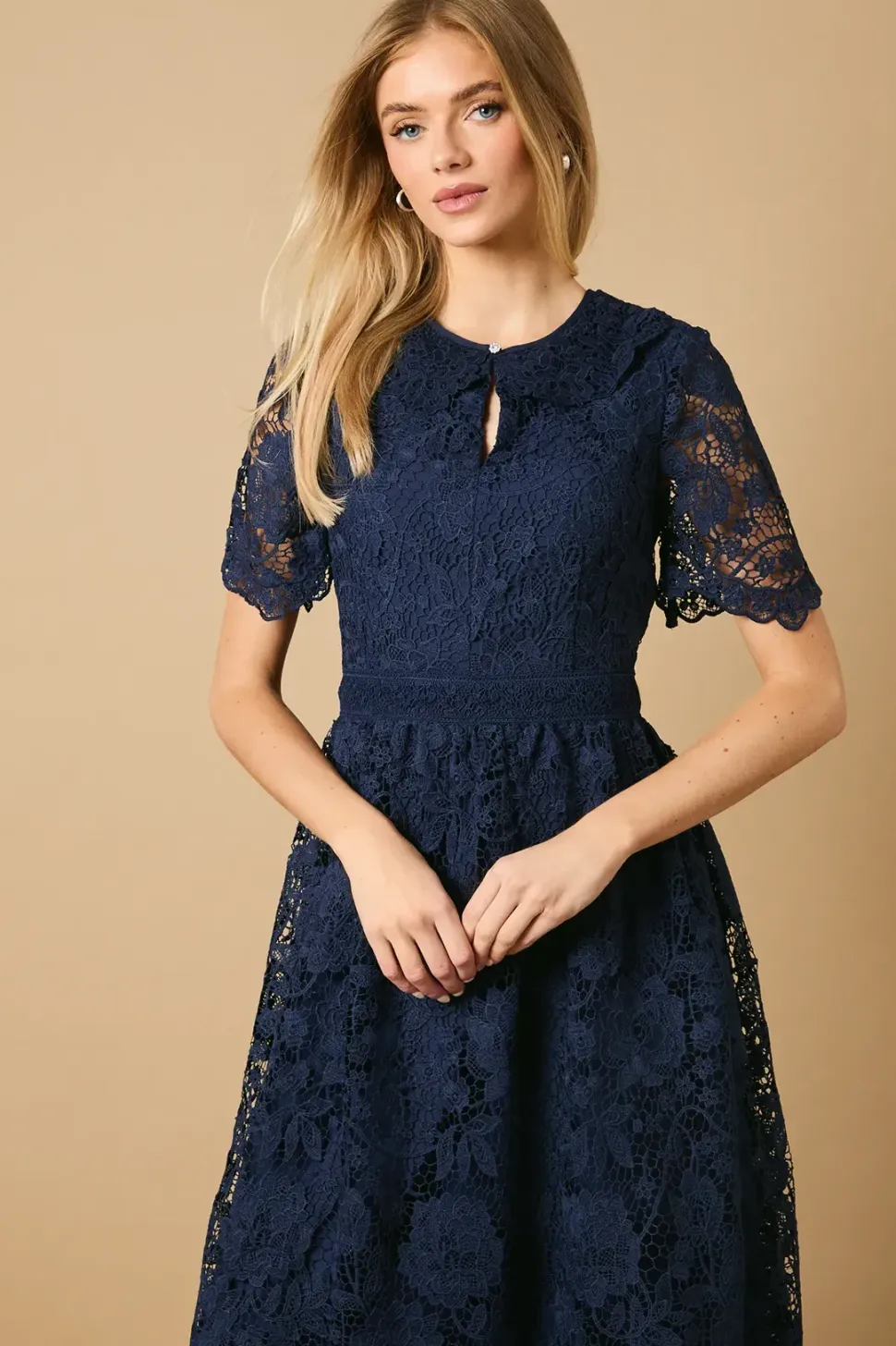 Occasion Lace Collared Midi Dress