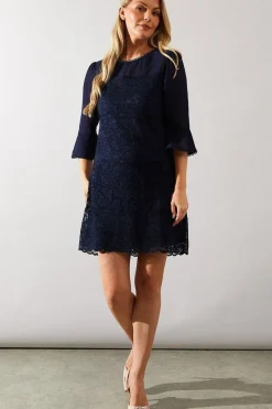 Occasion Lace Ruffle Sleeve Shift Dress