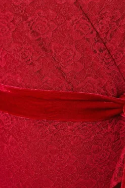 Occasion Lace Ruffle Wrap Velvet Belt Midaxi Dress