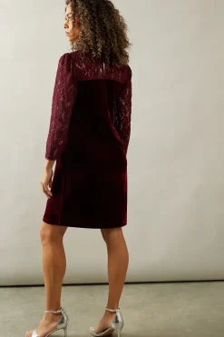 Occasion Lace Sleeve Velvet Shift Dress
