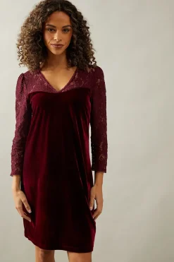 Occasion Lace Sleeve Velvet Shift Dress
