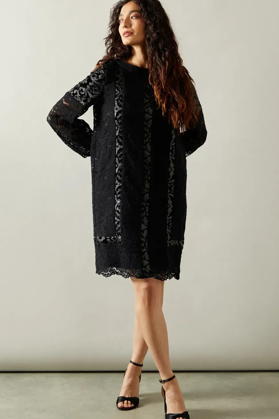 Occasion Lace Stripe Shift Dress