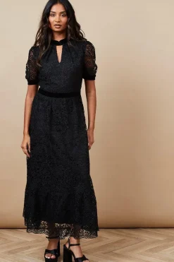 Occasion Lace Twist Neck Midi Dress