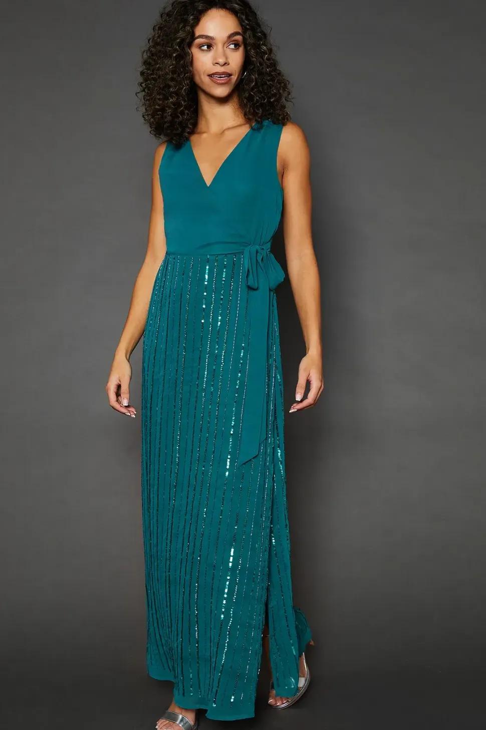 Occasion Linear Embellishment Wrap Maxi Dress