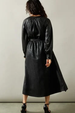 Occasion Metallic Foil Satin Shirt Dress