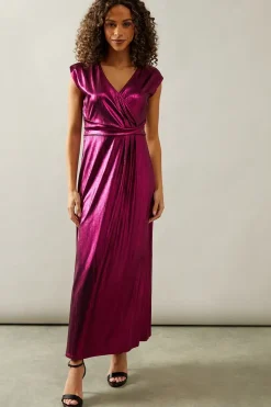 Occasion Metallic Jersey Wrap Maxi Dress