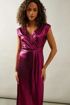 Occasion Metallic Jersey Wrap Maxi Dress