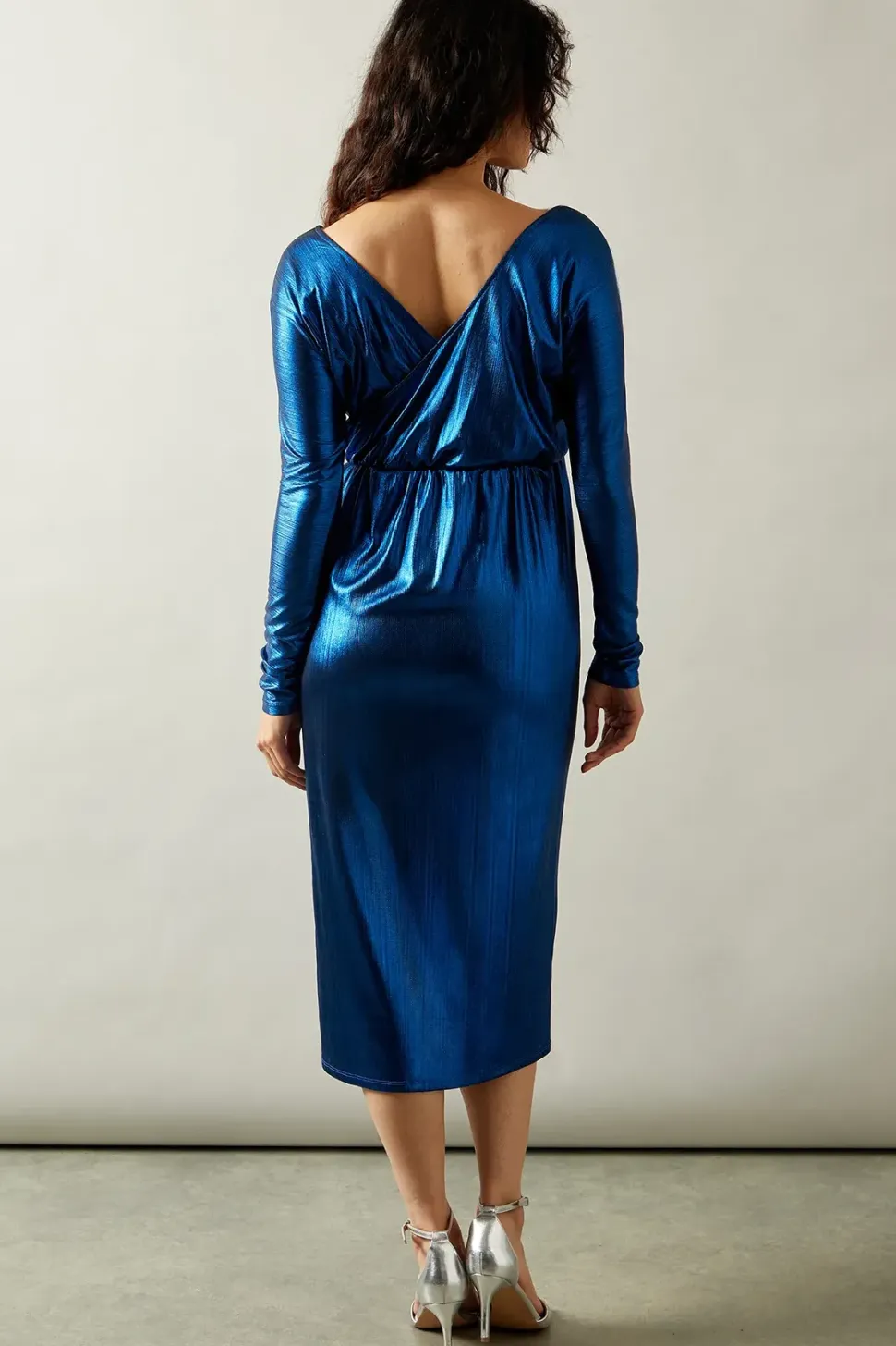 Occasion Metallic Jersey Wrap Pencil Dress