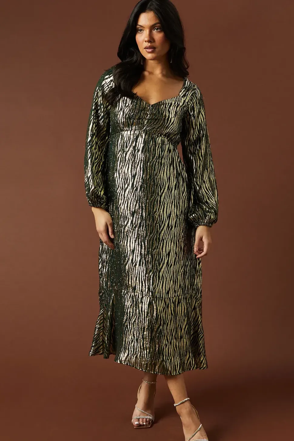 Occasion Metallic Ruched Midi Dress