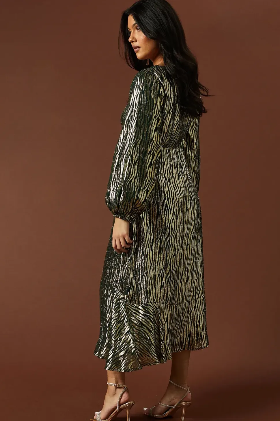 Occasion Metallic Ruched Midi Dress