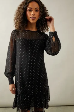 Occasion Metallic Ruffle Hem Shift Dress