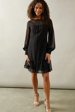 Occasion Metallic Ruffle Hem Shift Dress