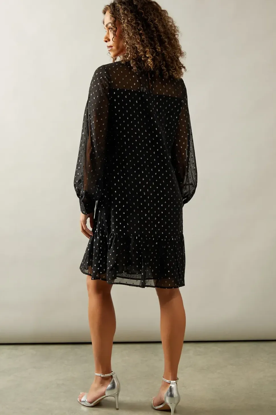Occasion Metallic Ruffle Hem Shift Dress