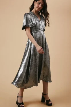 Occasion Metallic Waist Detail Midi Dress