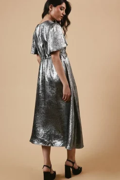 Occasion Metallic Waist Detail Midi Dress
