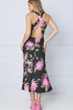 Occasion Petite Floral Satin Cross Back Midi Dress