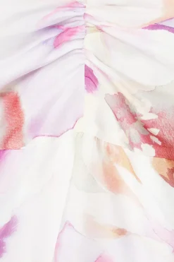 Occasion Pink Floral Organza Cold Shoulder Mini Dress