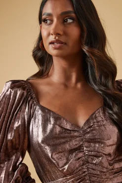 Occasion Pleated Metallic Midi Dress