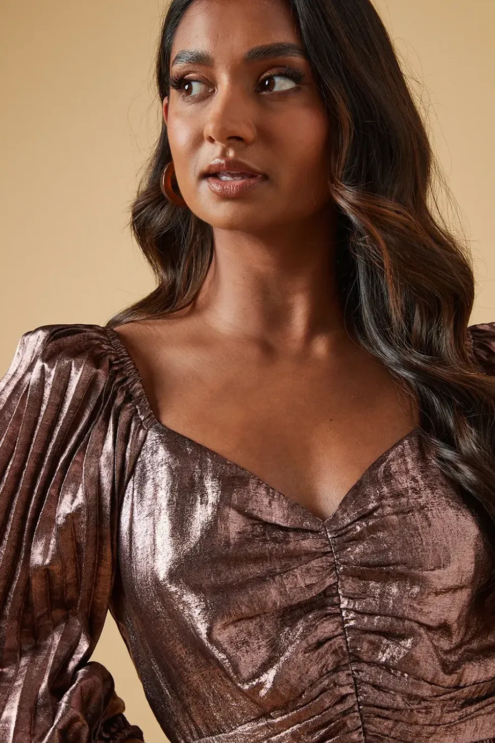 Occasion Pleated Metallic Midi Dress
