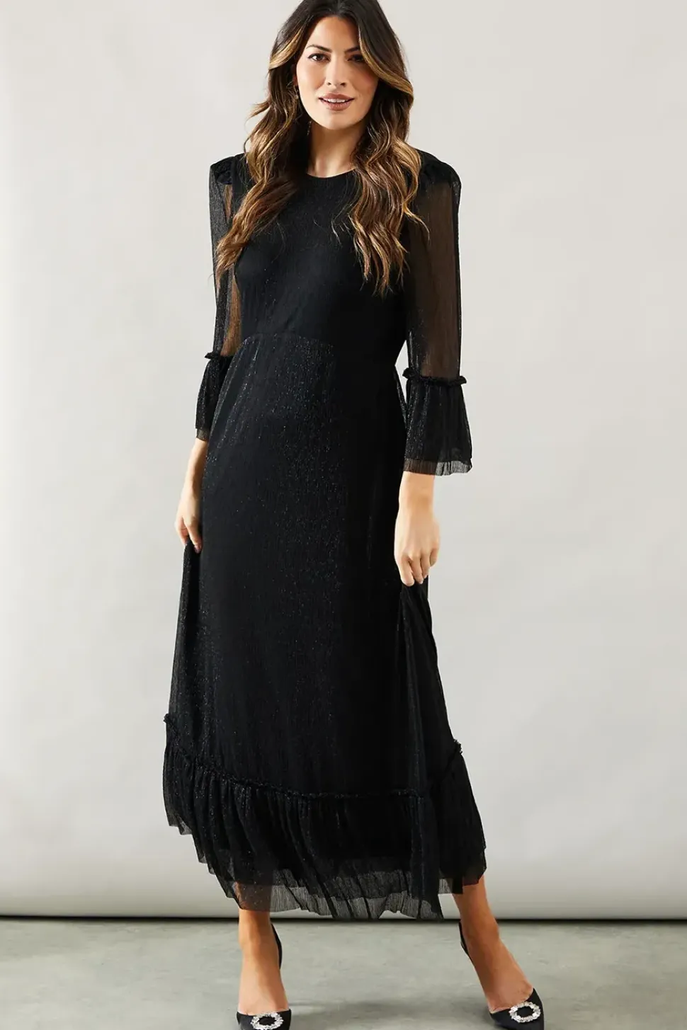 Occasion Plisse Ruffle Sleeve Midaxi Dress