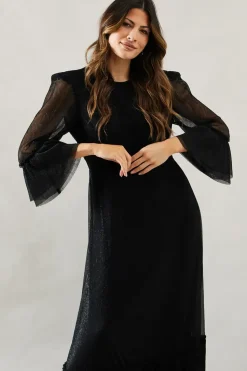 Occasion Plisse Ruffle Sleeve Midaxi Dress