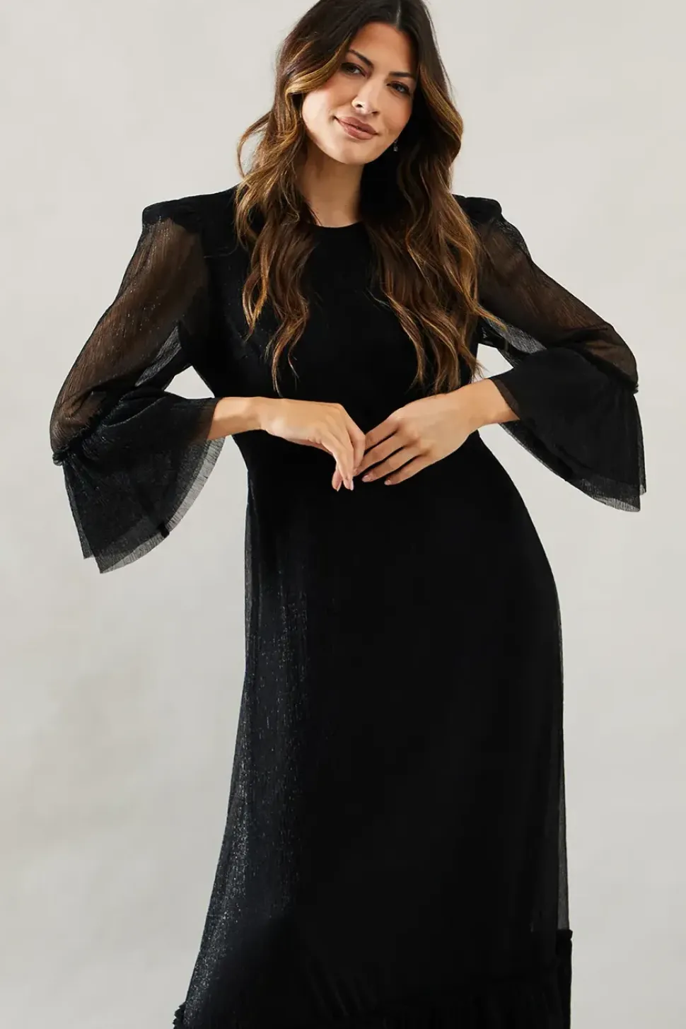 Occasion Plisse Ruffle Sleeve Midaxi Dress