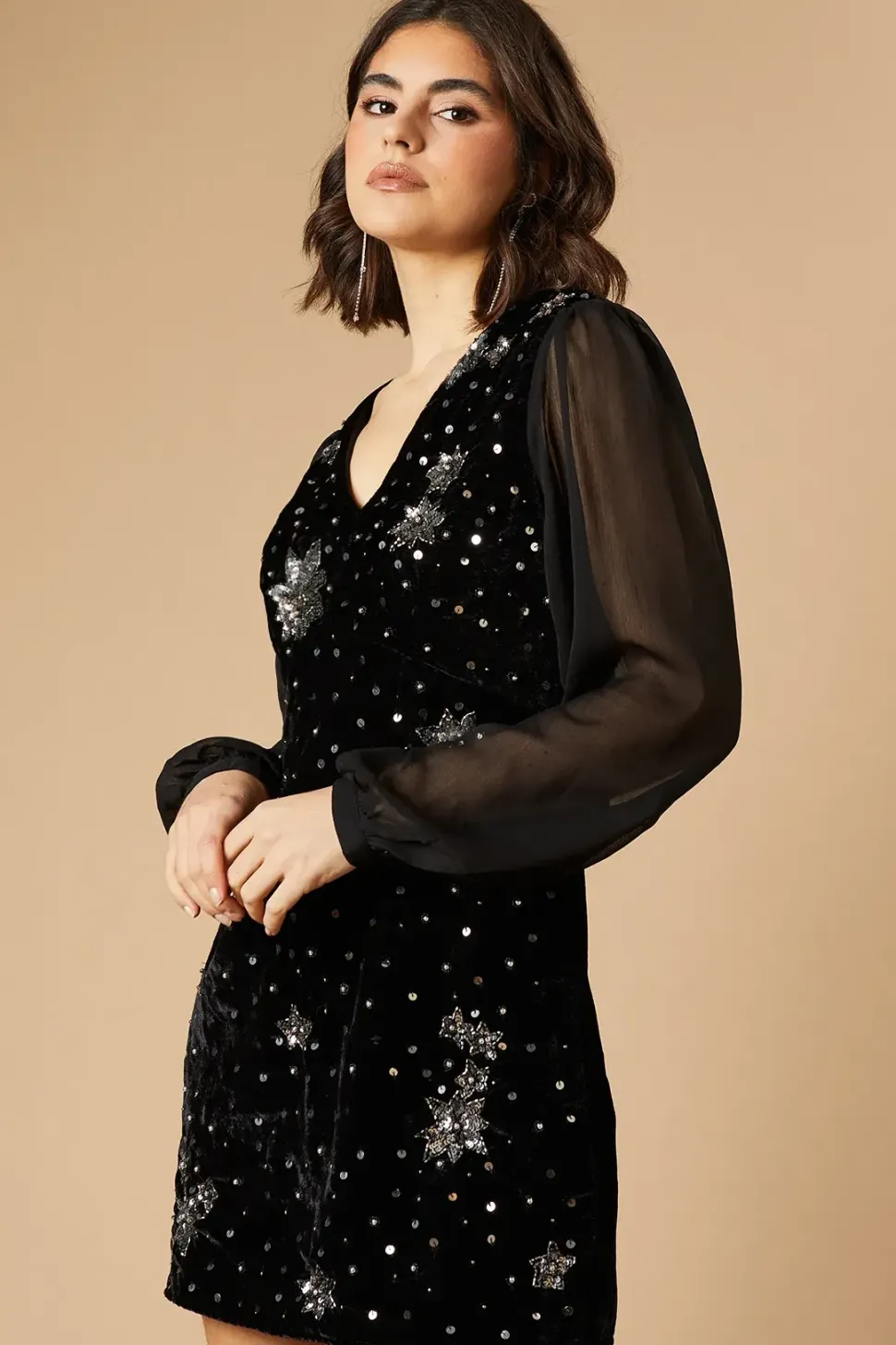 Occasion Premium Velvet Star Embellished Mini Dress