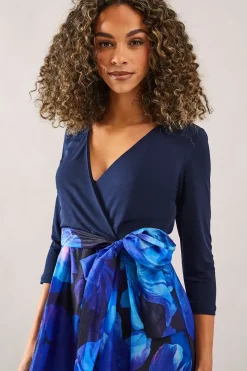 Occasion Printed Organza Wrap Midi Dress