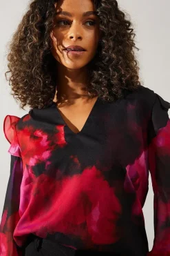 Occasion Printed Ruffle Sleeve Blouse