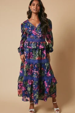 Occasion Printed Ruffle Tier Midi Dress
