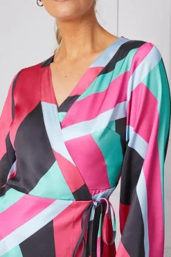 Occasion Printed Satin Wrap Midi Dress