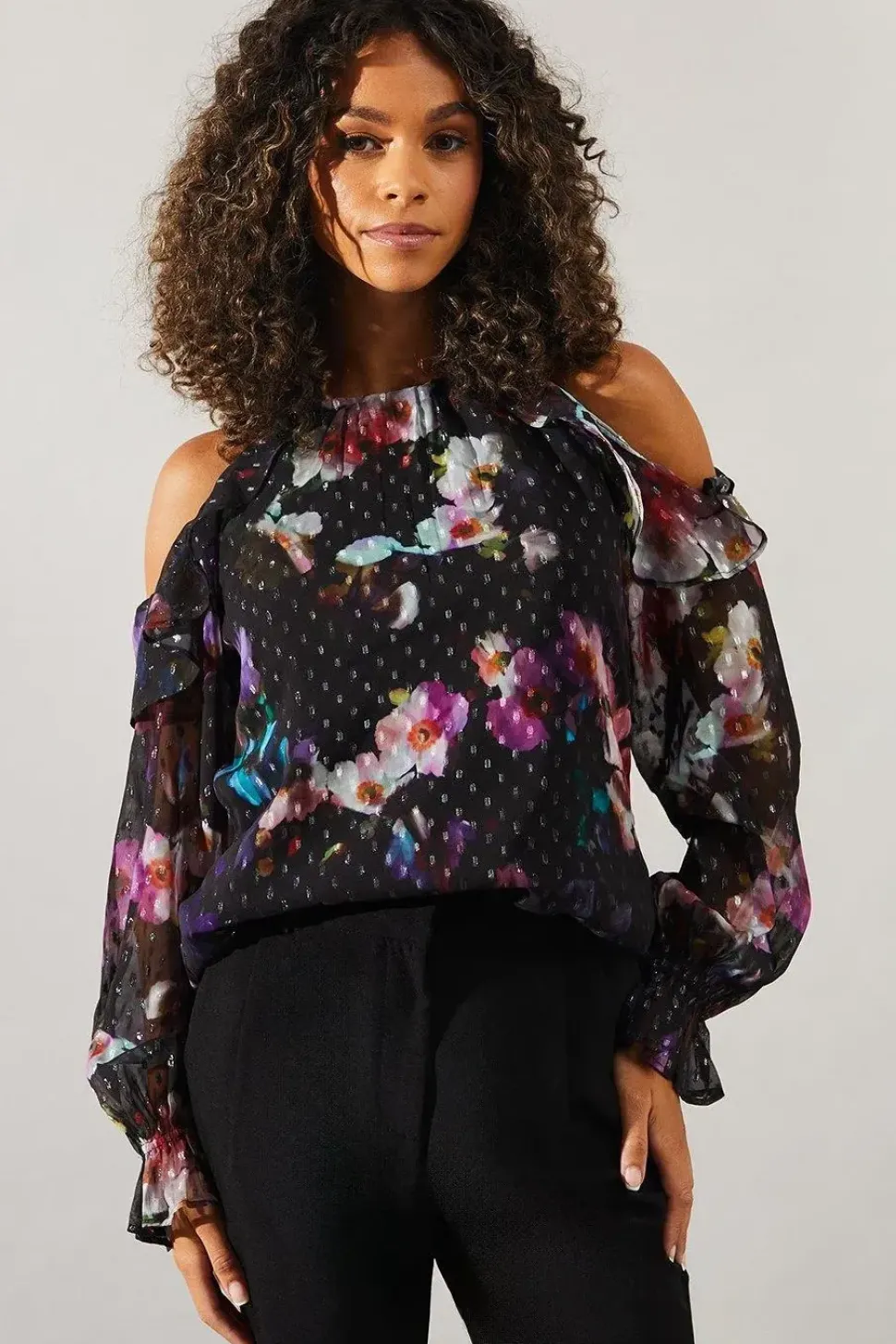 Occasion Ruffle Cold Shoulder Blouse
