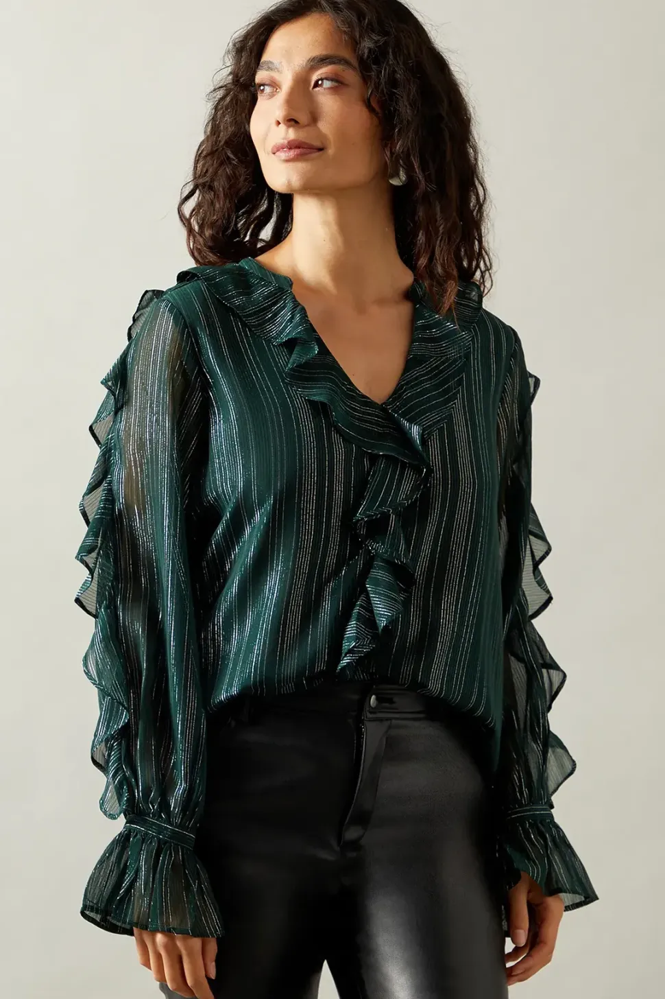 Occasion Ruffle Detail Metallic Blouse
