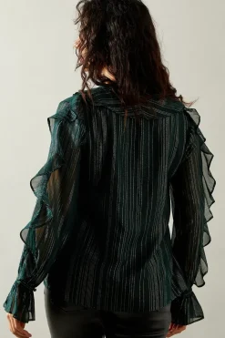 Occasion Ruffle Detail Metallic Blouse