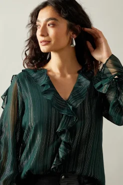 Occasion Ruffle Detail Metallic Blouse